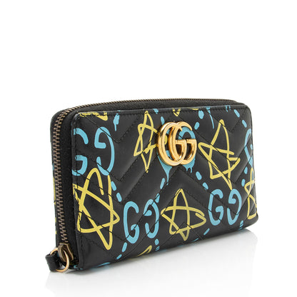 Gucci Matelasse Leather GG Marmont Ghost Zip Around Wallet