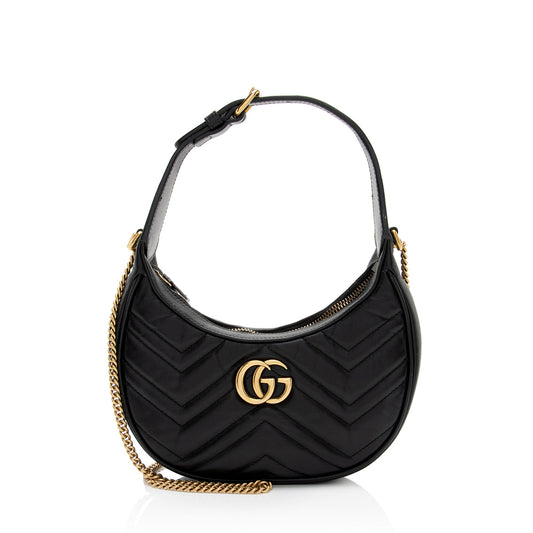 Gucci Matelasse Leather GG Marmont Half Moon Mini Shoulder Bag (SHF-KwqPFJ)