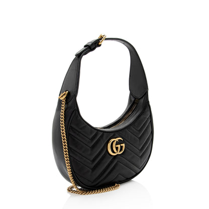 Gucci Matelasse Leather GG Marmont Half Moon Mini Shoulder Bag (SHF-KwqPFJ)