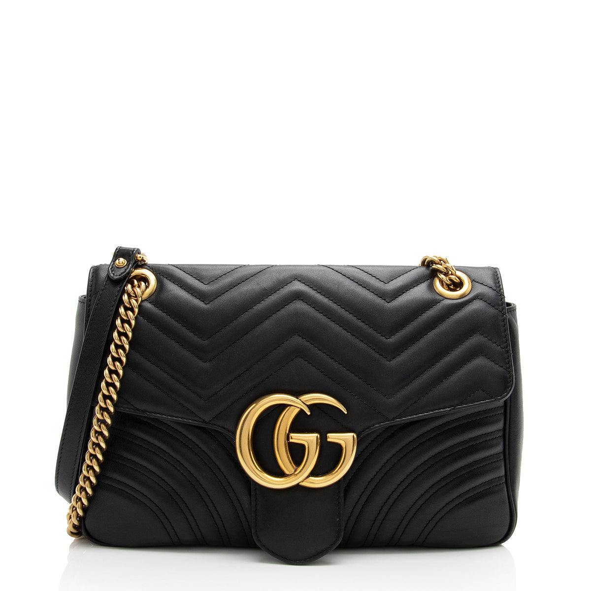 Gucci Matelasse Leather GG Marmont Medium Flap Shoulder Bag (SHF-VhM2jC)