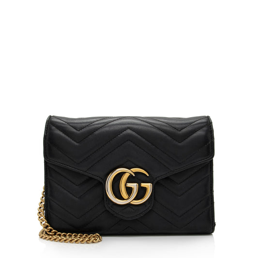Gucci Matelasse Leather GG Marmont Mini Chain Shoulder Bag (SHF-KHf4XN)