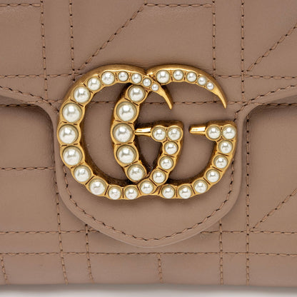 Gucci Matelasse Leather Pearl GG Marmont Flap Mini Wallet Bag (SHF-XrFkq1)