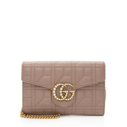 Gucci Matelasse Leather Pearl GG Marmont Flap Mini Wallet Bag (SHF-XrFkq1)