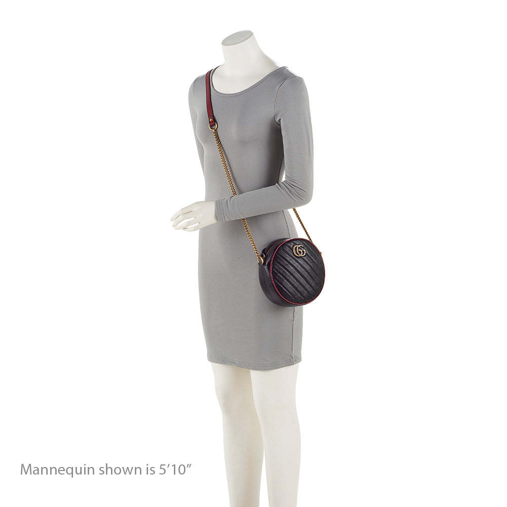 Gucci Matelasse Leather Torchon GG Marmont Round Mini Shoulder Bag (SHF-2rFjwc)