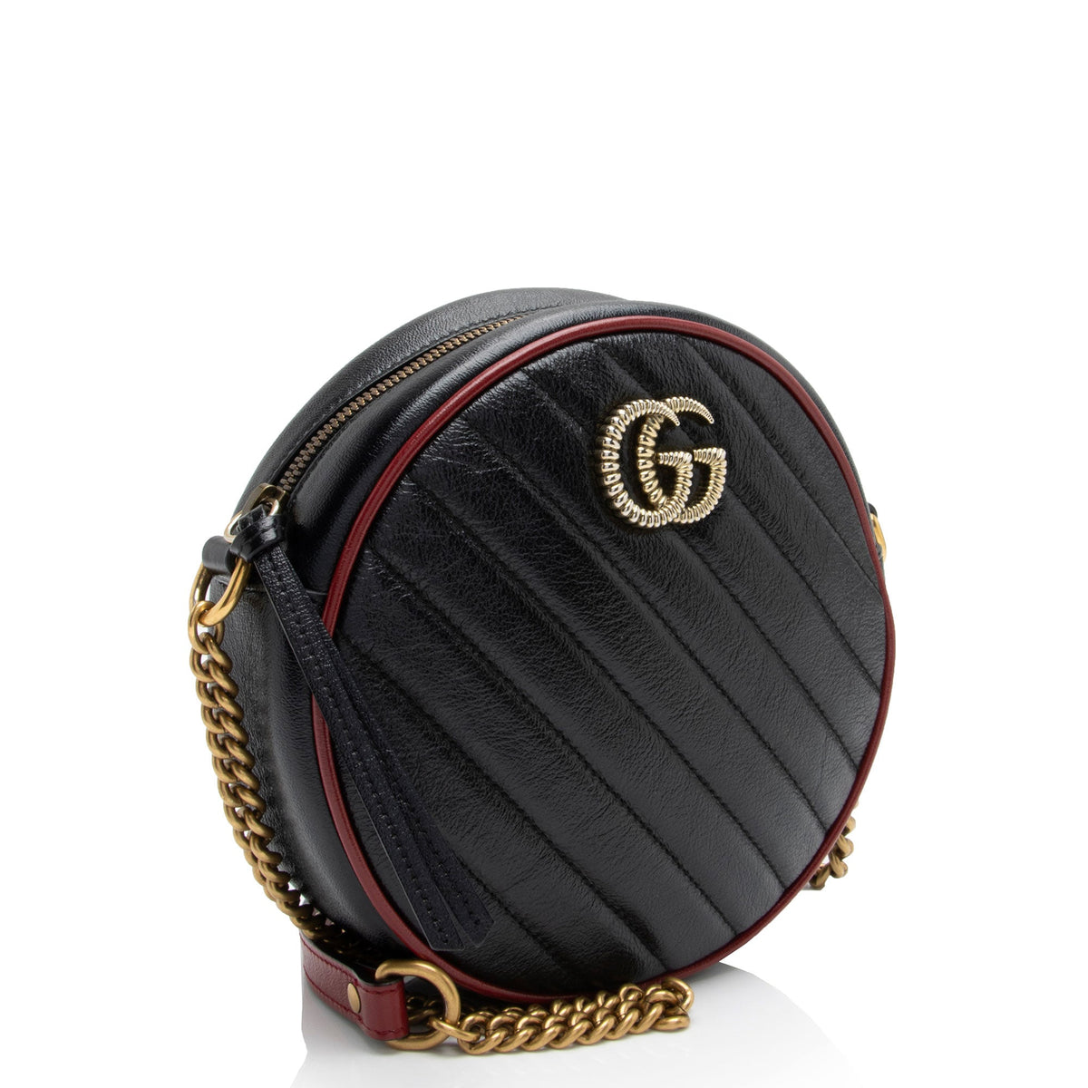 Gucci Matelasse Leather Torchon GG Marmont Round Mini Shoulder Bag (SHF-2rFjwc)