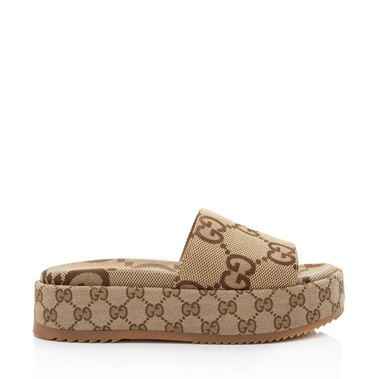 Gucci Jubmo GG Canvas Angelina Slide Platform Sandals - Size 10.5 / 40.5 (SHF-keKlQ2)