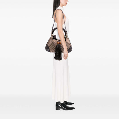 Gucci Medium GG Canvas Bamboo Indy Hobo