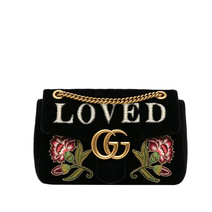 Gucci Medium GG Marmont Embroidered Matelasse Velvet Crossbody (SHG-70m7Yt)