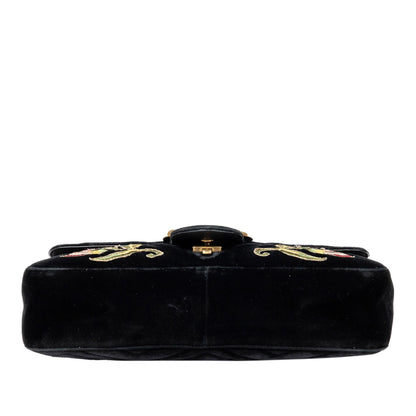 Gucci Medium GG Marmont Embroidered Matelasse Velvet Crossbody (SHG-0BOHzd)