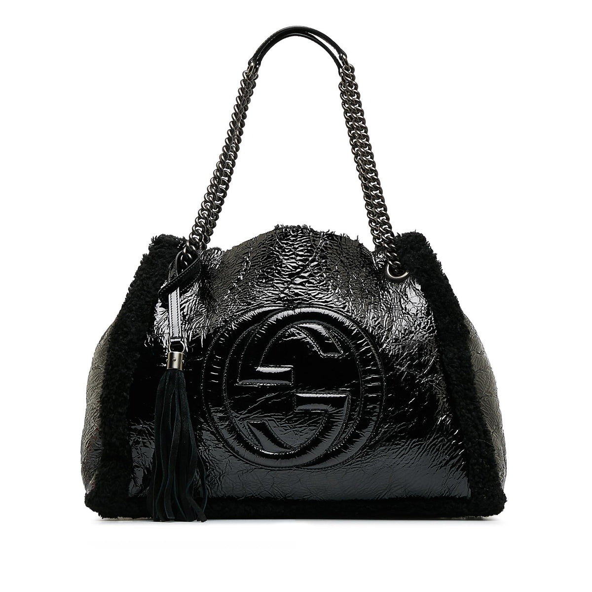 Gucci Medium Patent Shearling Soho Chain Tote (SHG-dATtOX)