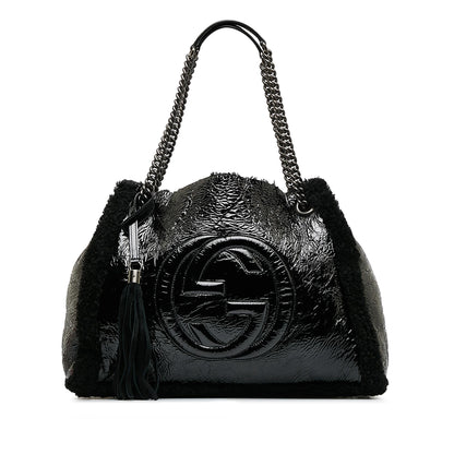 Gucci Medium Patent Shearling Soho Chain Tote (SHG-dATtOX)