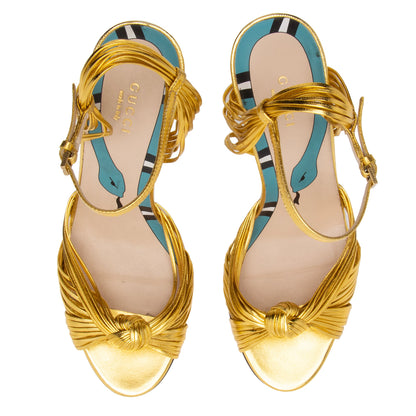 Gucci Metallic Leather Allie Knotted Strappy Sandals - Size 9.5 / 39.5 (SHF-7WQmgZ)