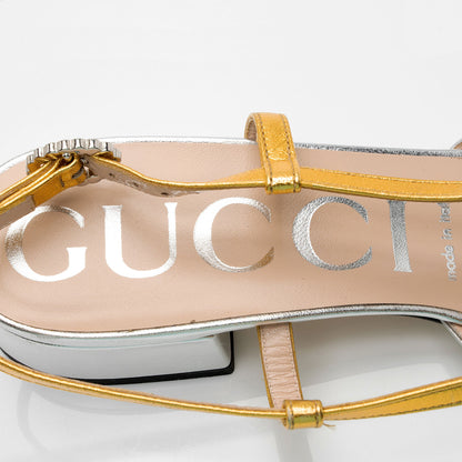 Gucci Metallic Leather Crystal Zephyra Bow Slingback Sandals - Size 8.5 / 38.5 (SHF-W0YUIU)
