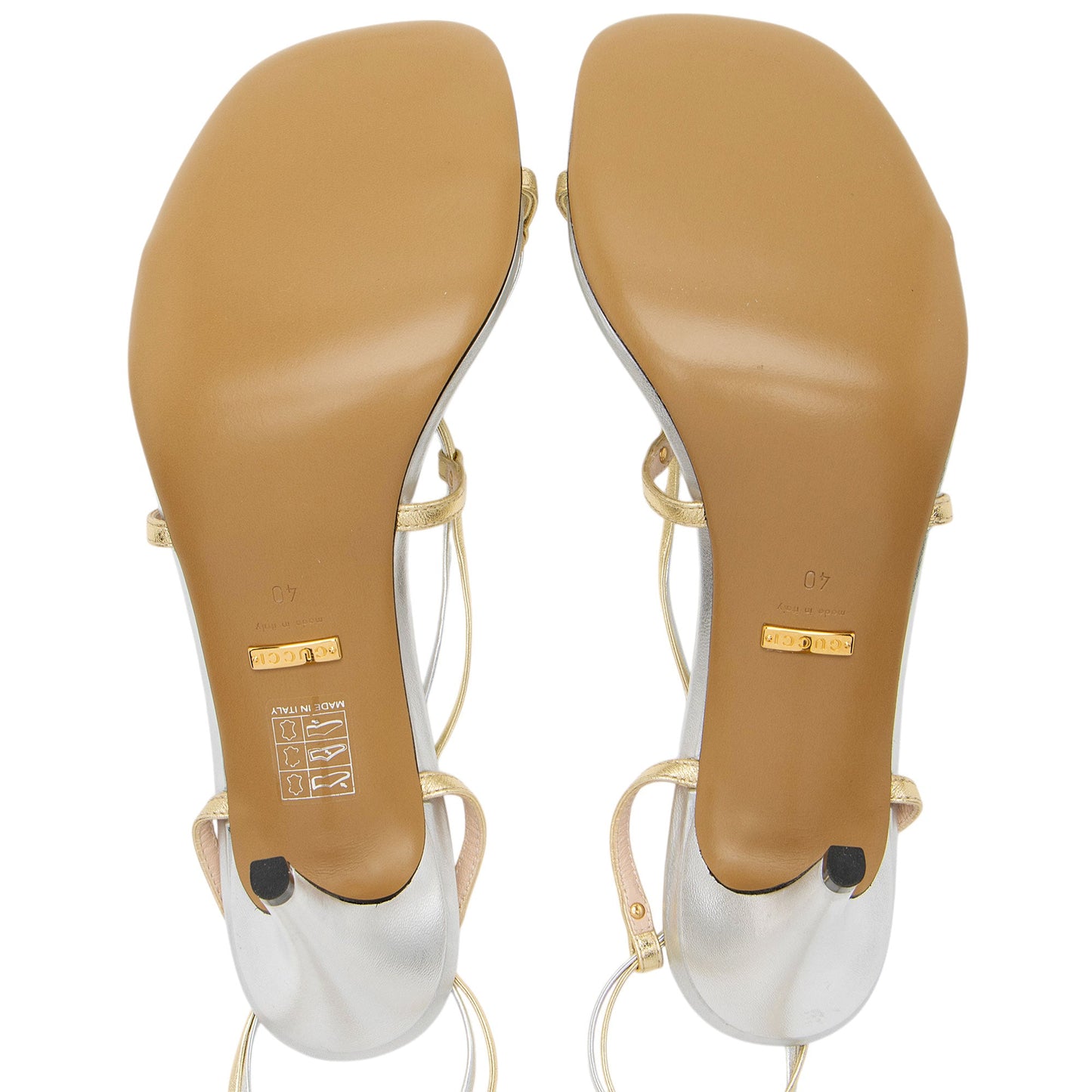 Gucci Metallic Leather Interlocking G Strappy 80 Sandals - Size 10 / 40