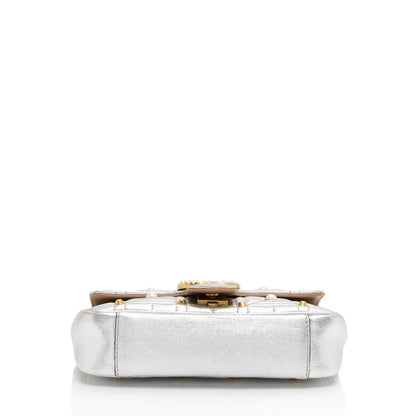 Gucci Metallic Matelasse Leather Pearl GG Marmont Mini Flap Bag (SHF-PMv358)