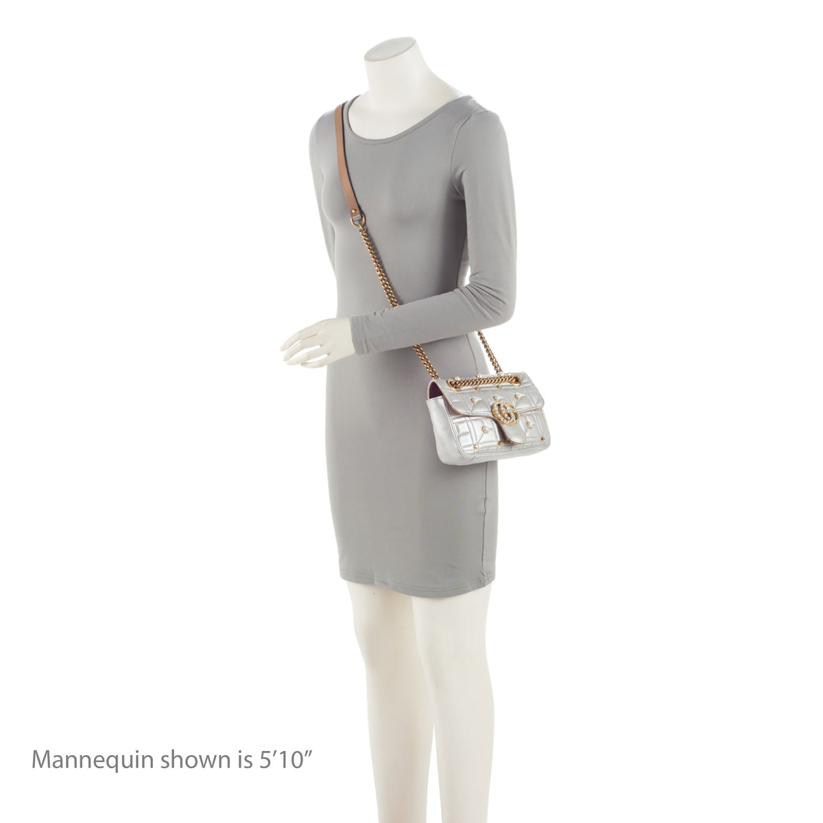 Gucci Metallic Matelasse Leather Pearl GG Marmont Mini Flap Bag (SHF-PMv358)