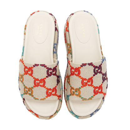 Gucci Multicolor GG Canvas Angelina Slide Platform Sandals - Size 7 / 37