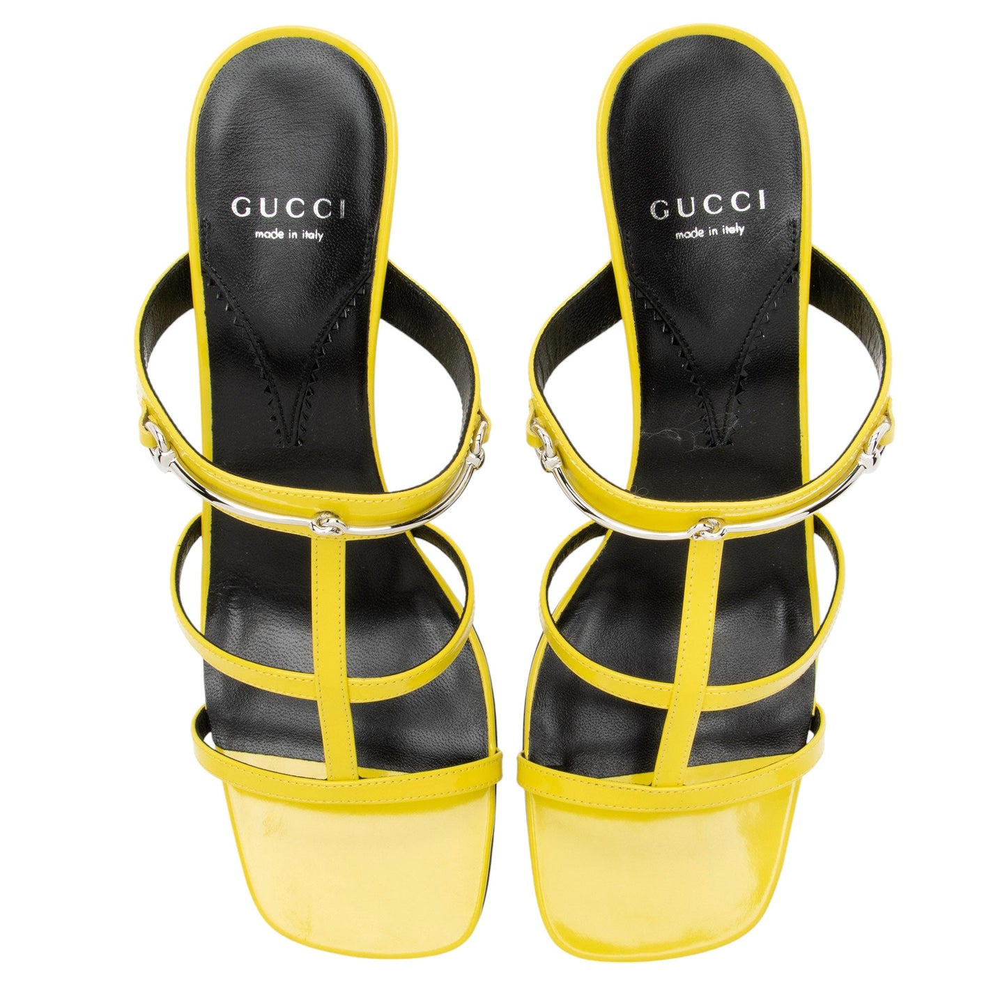 Gucci Patent Leather Horsebit Cutout Sandals - Size 9 / 39