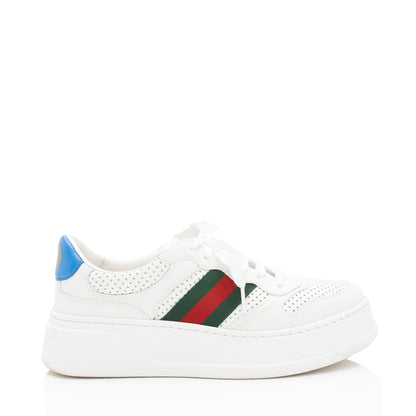 Gucci Perforated Leather Web Chunky B Sneakers - Size 8.5 / 38.5