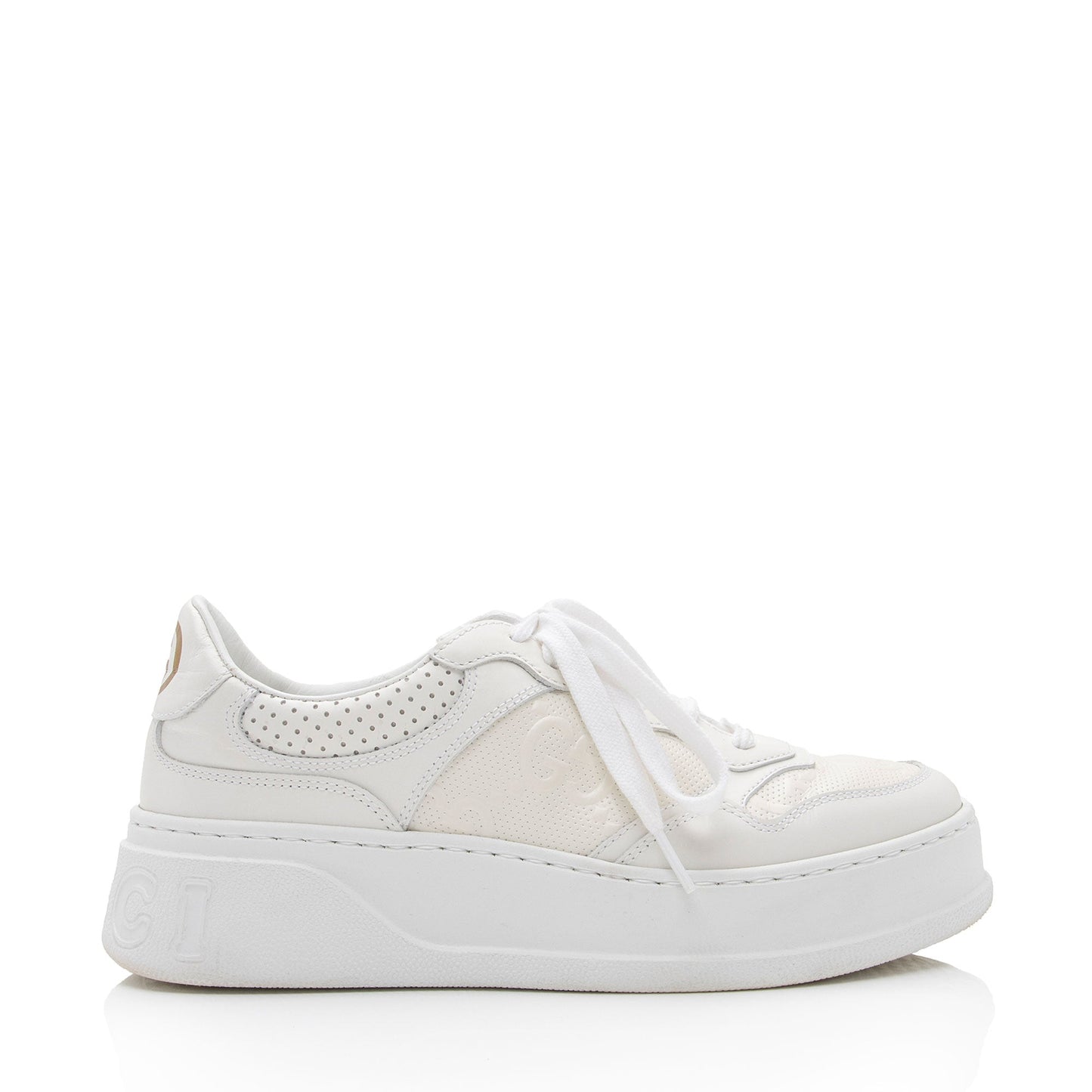Gucci Perforated Leather GG Platform Sneakers - Size 7.5 / 37.5 (SHF-AJejAw)