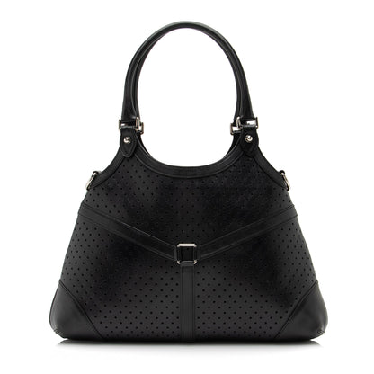 Gucci Perforated Leather Interlocking G Reins Satchel (SHF-23526)