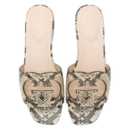 Gucci Python Embossed Leather Interlocking G Cut Out Slide Sandals - Size 7.5 / 37.5 (SHF-iUTWC2)