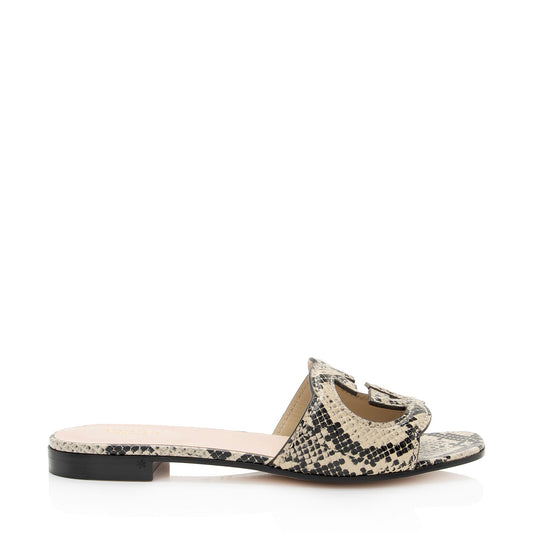 Gucci Python Embossed Leather Interlocking G Cut Out Slide Sandals - Size 7.5 / 37.5 (SHF-iUTWC2)