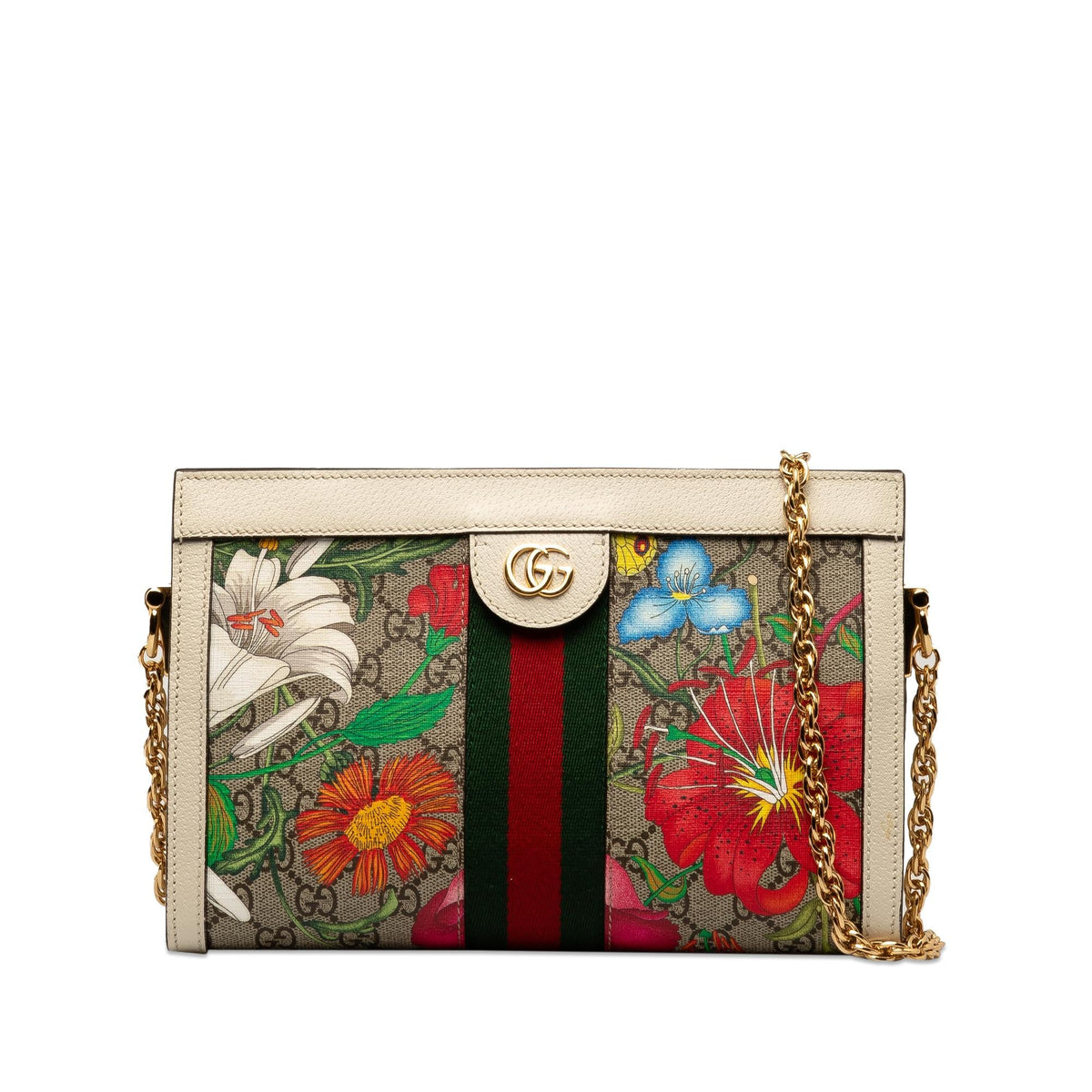 Gucci Small GG Supreme Flora Ophidia Chain Shoulder Bag (SHG-7xxXPR)