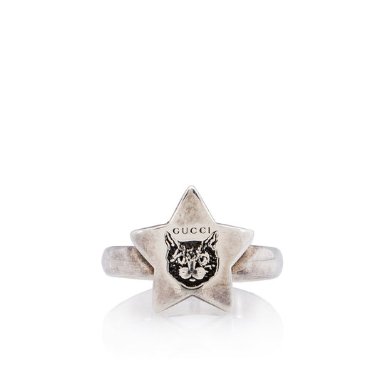 Gucci Sterling Silver Blind For Love Mystic Cat Star Ring - Size 8 (SHF-22778)