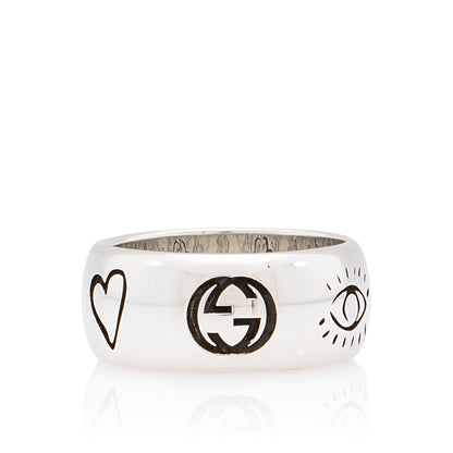 Gucci Sterling Silver Blind For Love Ring - Size 8