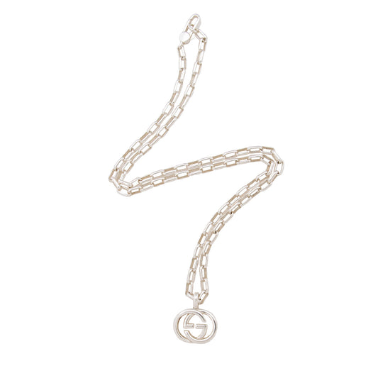 Gucci Sterling Silver Interlocking GG Pendant Necklace (SHF-22401)