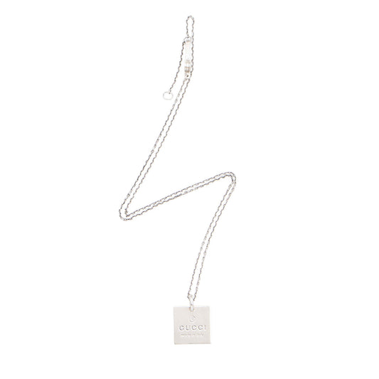 Gucci Sterling Silver Square Logo Pendant Necklace