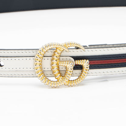 Gucci Striped Leather GG Torchon Web Thin Belt - Size 36 / 90