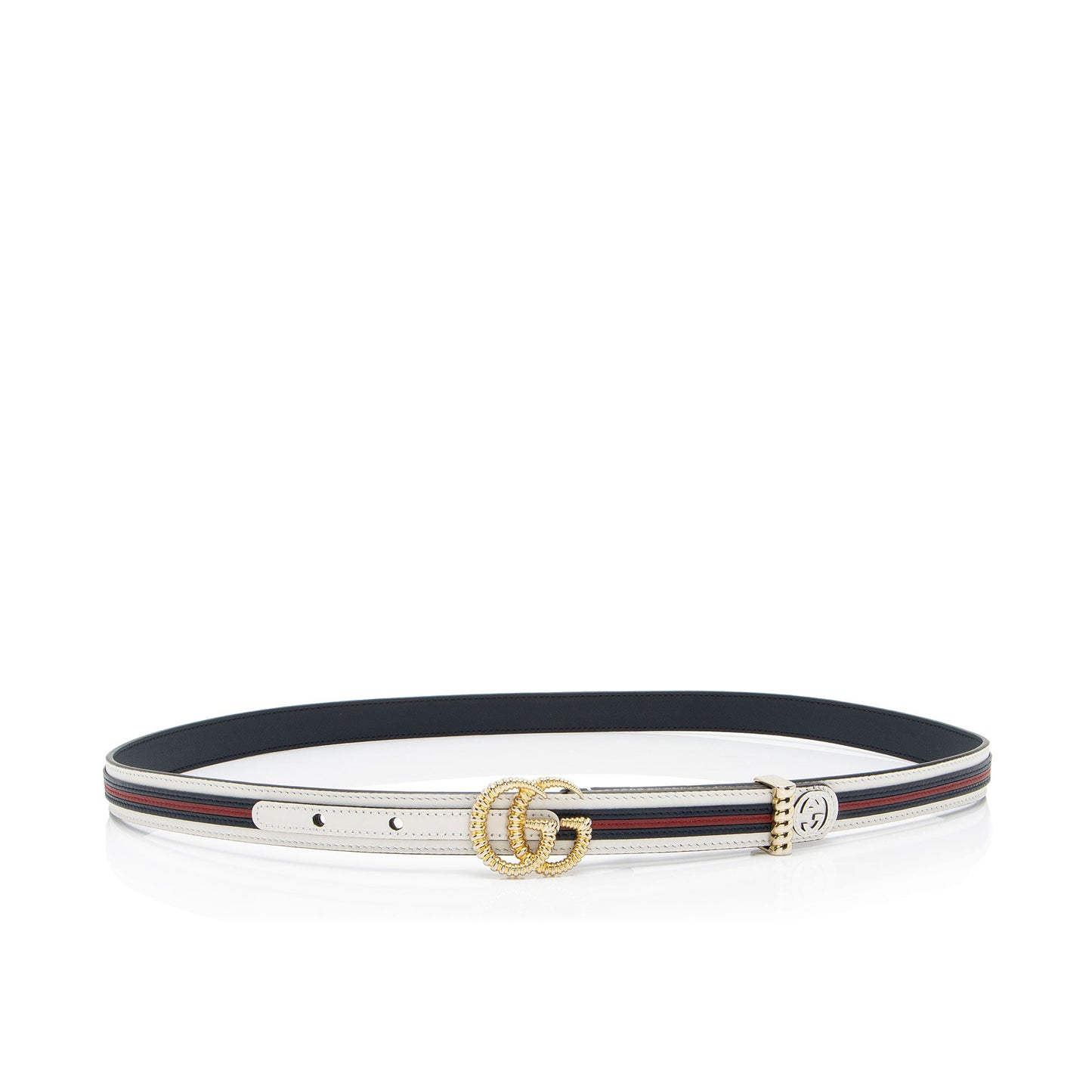 Gucci Striped Leather GG Torchon Web Thin Belt - Size 36 / 90