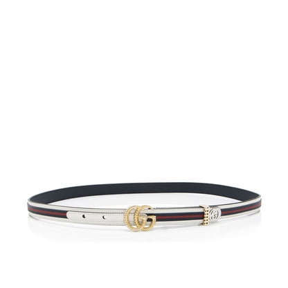 Gucci Striped Leather GG Torchon Web Thin Belt - Size 36 / 90