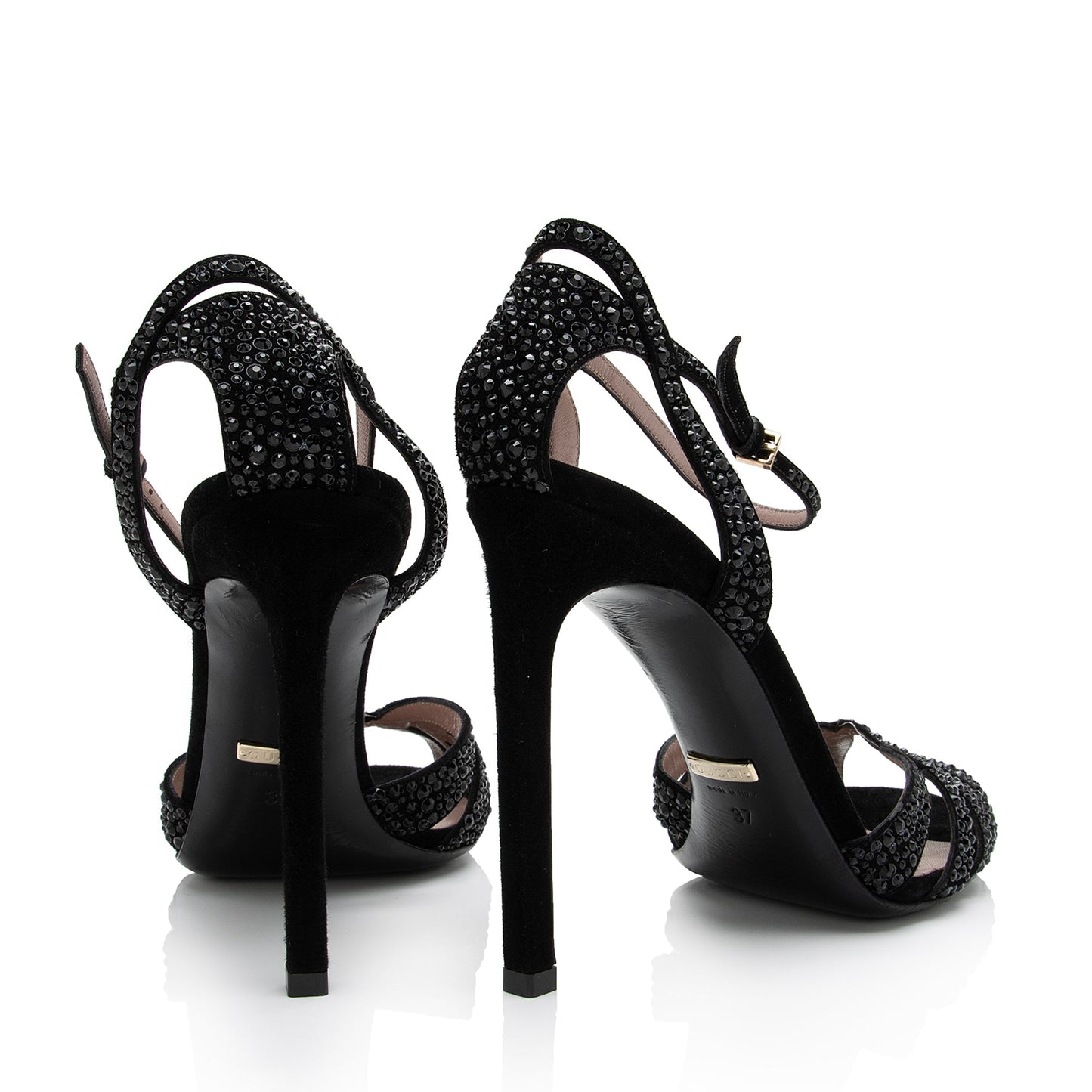 Gucci Suede Crystal Hala Ankle Strap Sandals - Size 7 / 37 (SHF-0tLuUU)