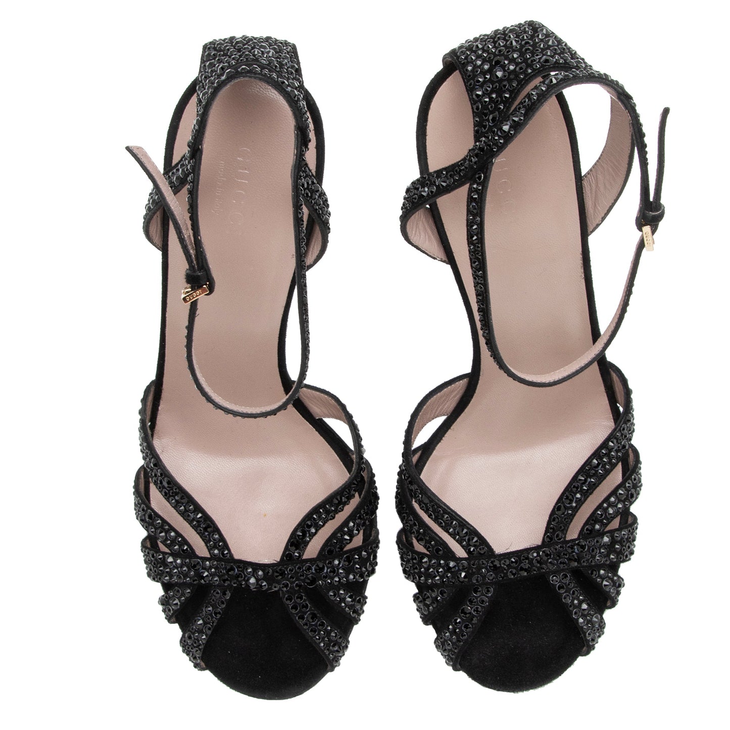 Gucci Suede Crystal Hala Ankle Strap Sandals - Size 7 / 37 (SHF-0tLuUU)