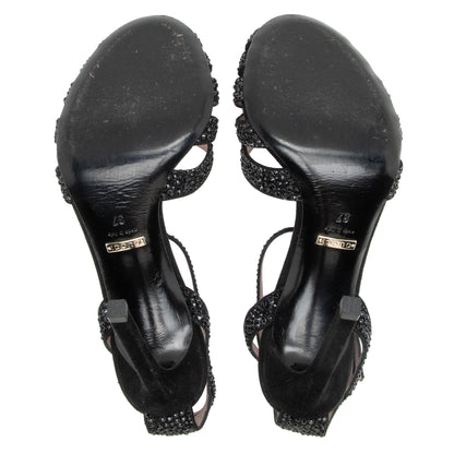 Gucci Suede Crystal Hala Ankle Strap Sandals - Size 7 / 37 (SHF-0tLuUU)