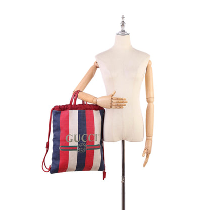 Gucci Sylvie Stripe Canvas Drawstring Backpack (SHG-q4xOwU)