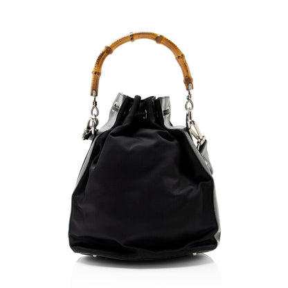 Gucci Vintage Nylon Bamboo Drawstring Bucket Bag