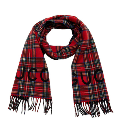 Gucci Wool Cashmere Check Logo Reversible Scarf (SHF-gMwPXo)