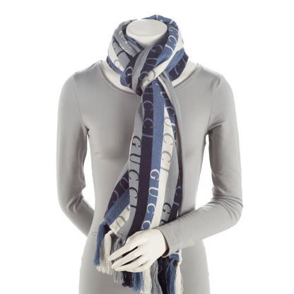 Gucci Wool Cotton Logo Wood Stripes Scarf (SHF-sad1An)