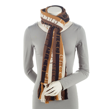 Gucci Wool Cotton Logo Wood Stripes Scarf (SHF-EYPQTE)