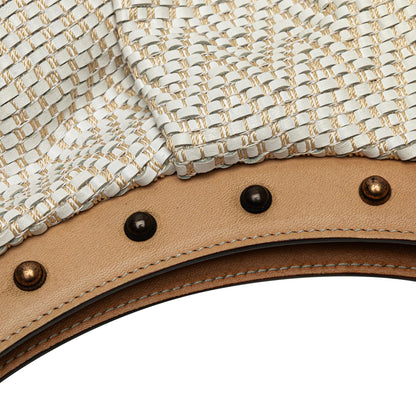 Gucci Woven Leather Bamboo Studded Hobo