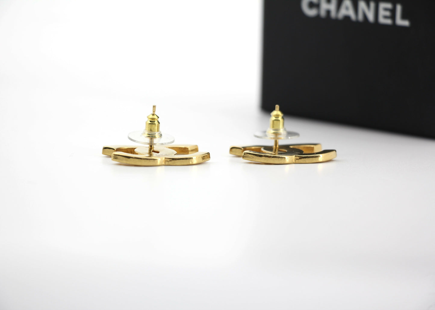 Chanel B19A Metal Square Embossed Gold CC Earrings