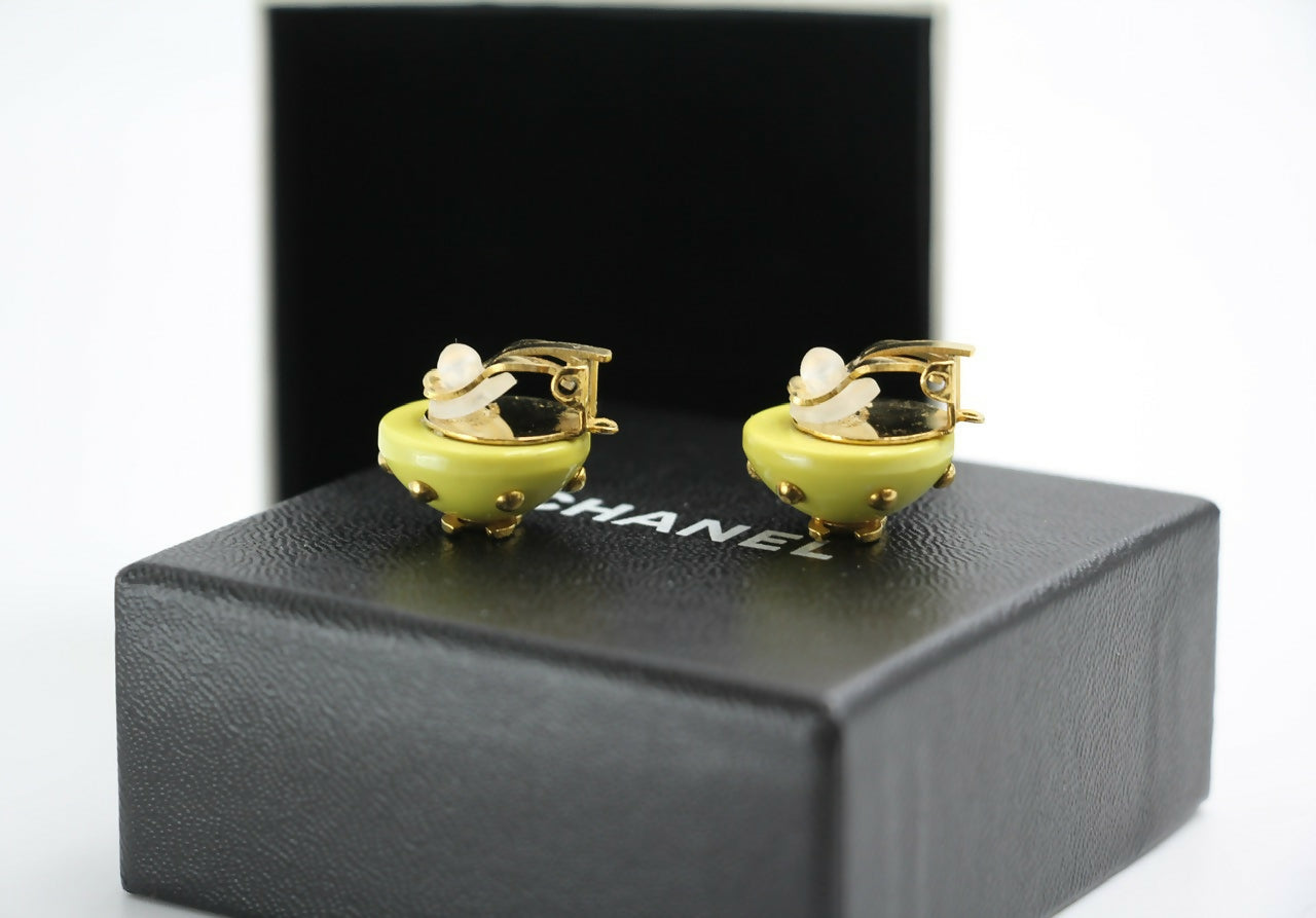 Chanel Vintage 96C Resin Yellow Bean Clip-on Earrings