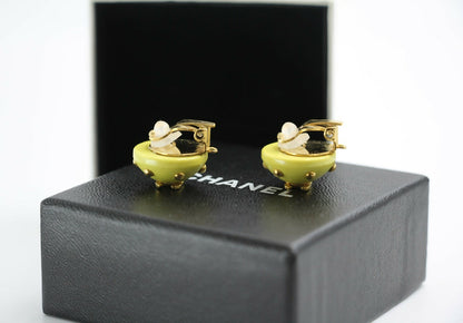 Chanel Vintage 96C Resin Yellow Bean Clip-on Earrings
