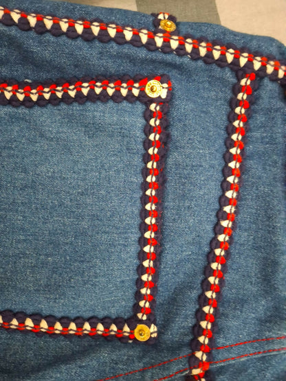Chanel Vintage braided-trim straight-leg jeans