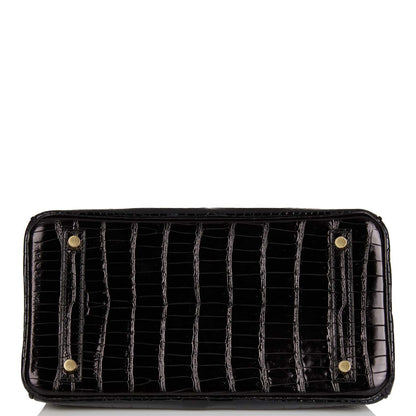 Hermes Birkin 30 Black Shiny Porosus Crocodile Gold Hardware