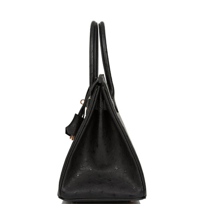 Hermes Birkin 30 Black Ostrich Rose Gold Hardware